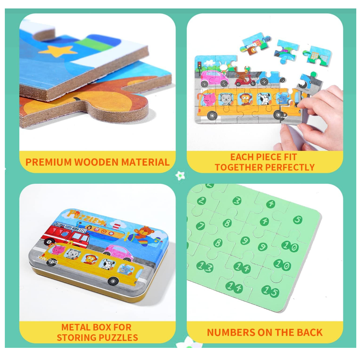 4 Puzzles in one Tin Box Puzzle Set 🧩🐰🦁🐳
