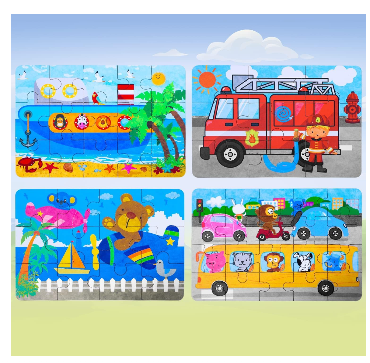 4 Puzzles in one Tin Box Puzzle Set 🧩🐰🦁🐳