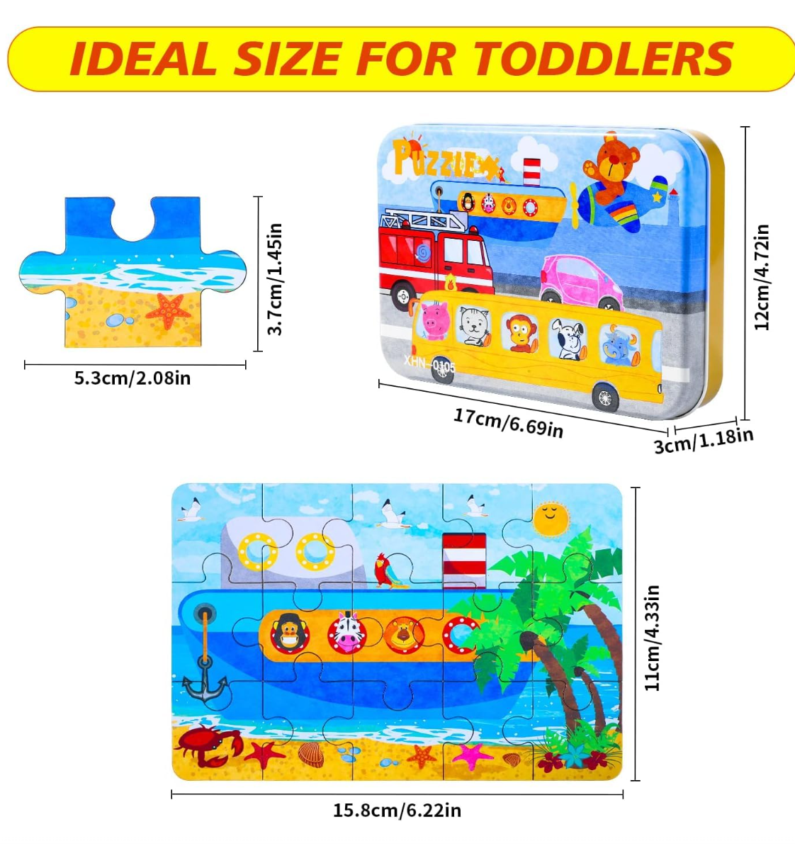 4 Puzzles in one Tin Box Puzzle Set 🧩🐰🦁🐳
