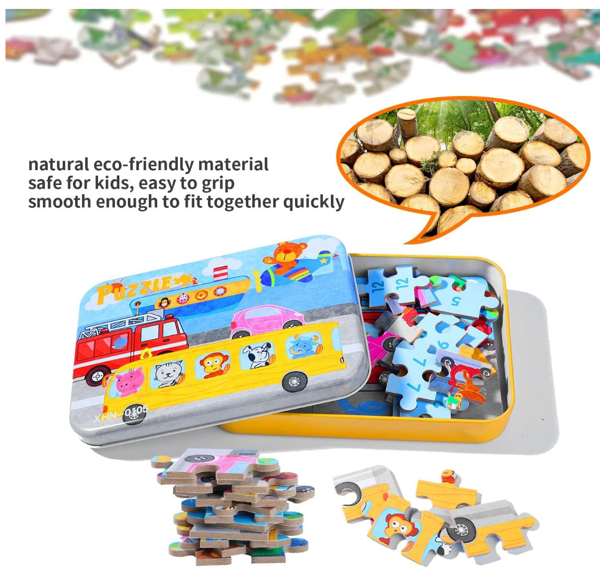 4 Puzzles in one Tin Box Puzzle Set 🧩🐰🦁🐳