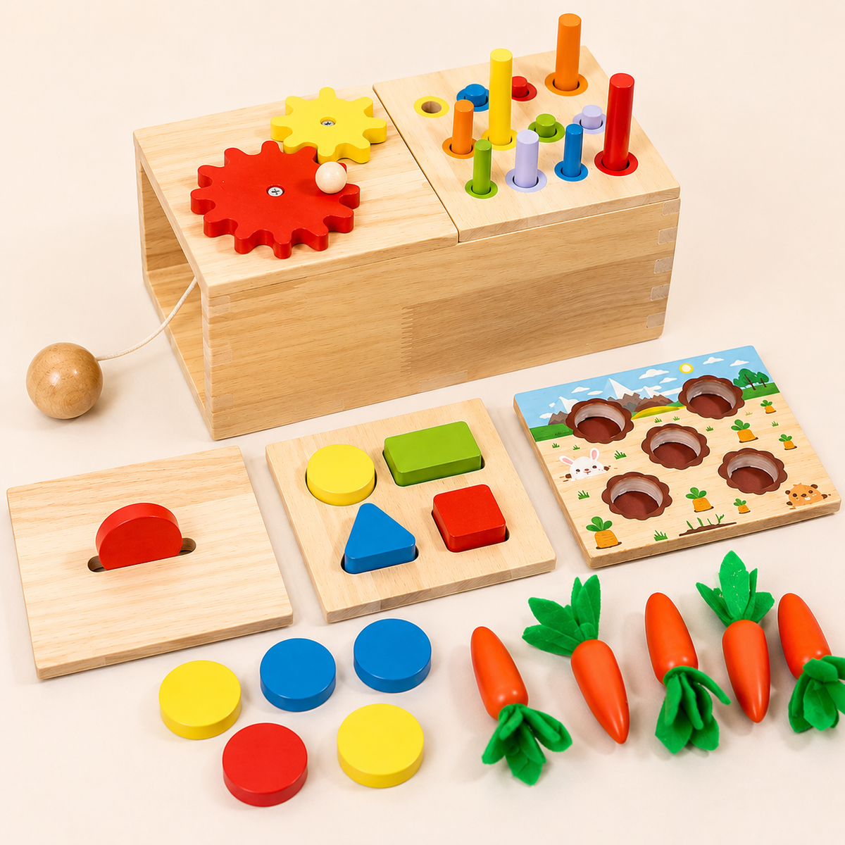 6 in 1 object box- Montessori wooden activity box
