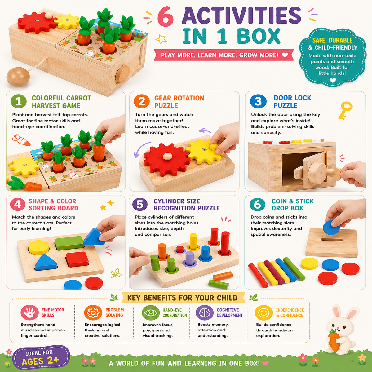 6 in 1 object box- Montessori wooden activity box