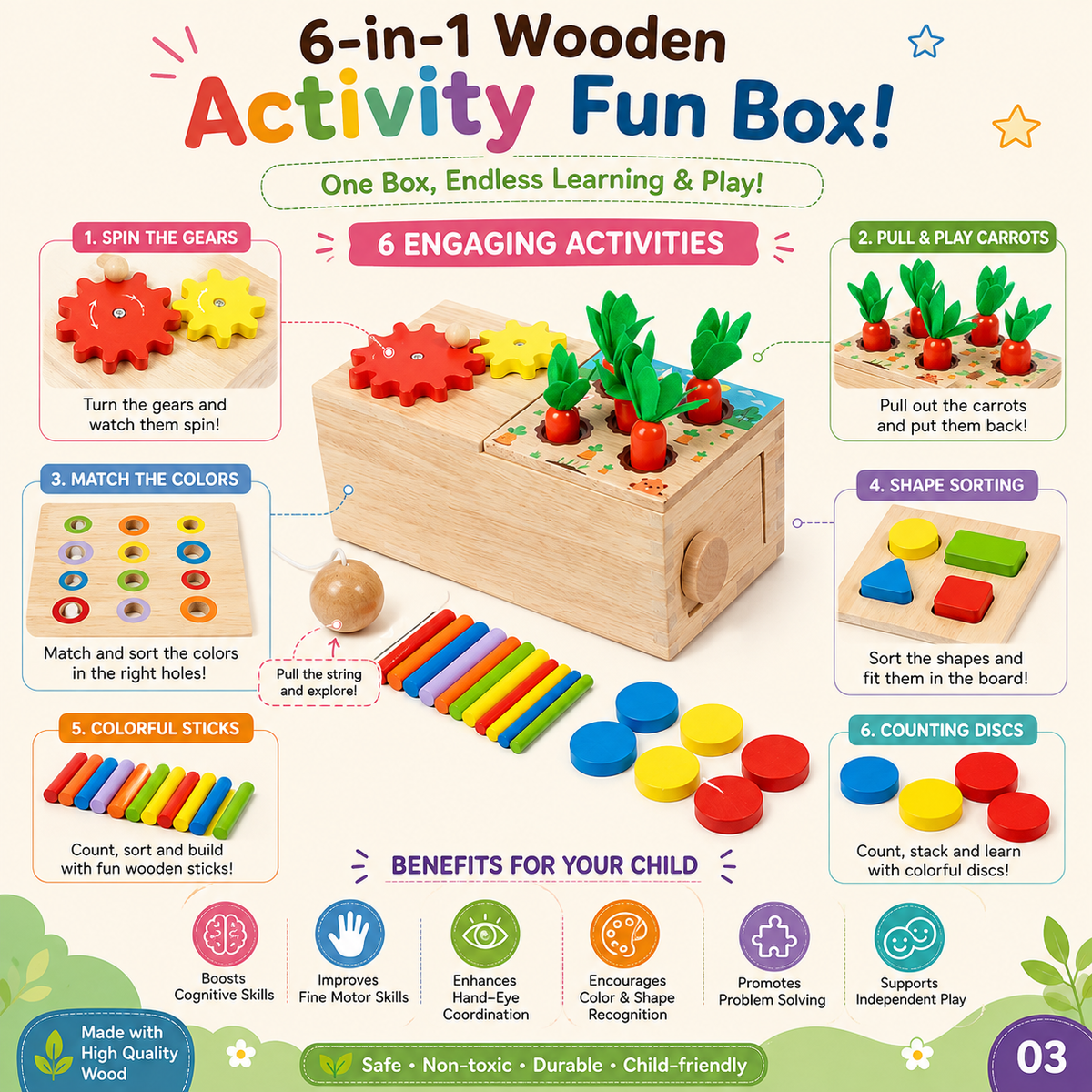 6 in 1 object box- Montessori wooden activity box