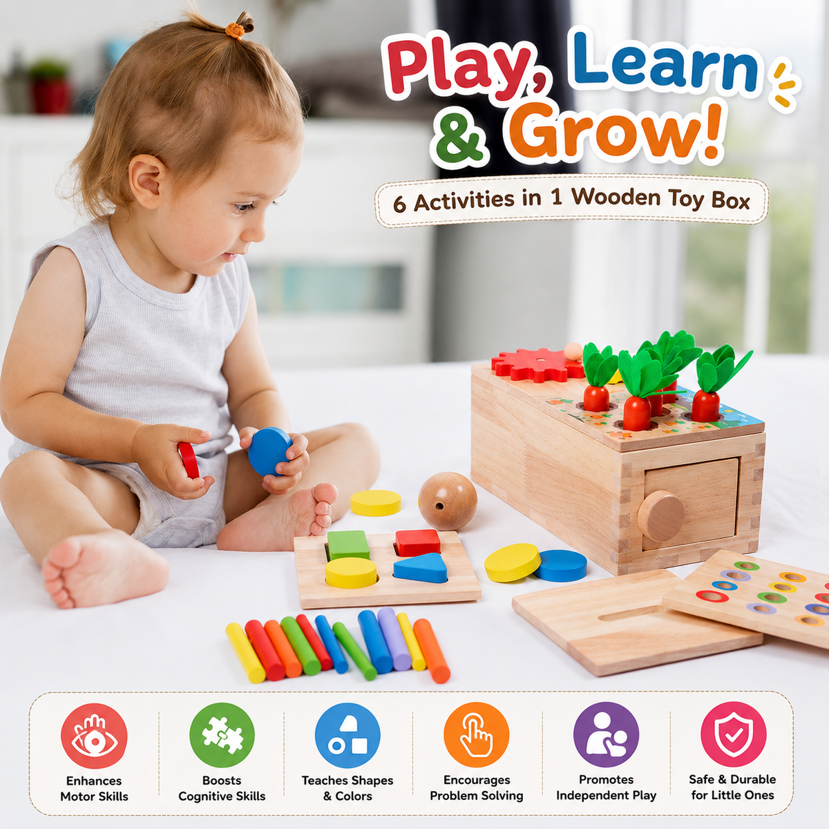 6 in 1 object box- Montessori wooden activity box