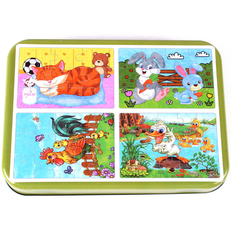 4 Puzzles in one Tin Box Puzzle Set 🧩🐰🦁🐳
