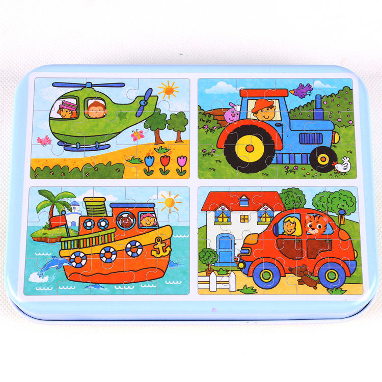 4 Puzzles in one Tin Box Puzzle Set 🧩🐰🦁🐳