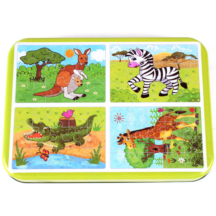 4 Puzzles in one Tin Box Puzzle Set 🧩🐰🦁🐳