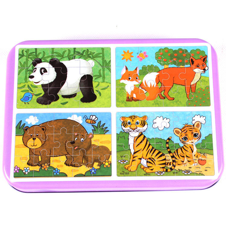 4 Puzzles in one Tin Box Puzzle Set 🧩🐰🦁🐳