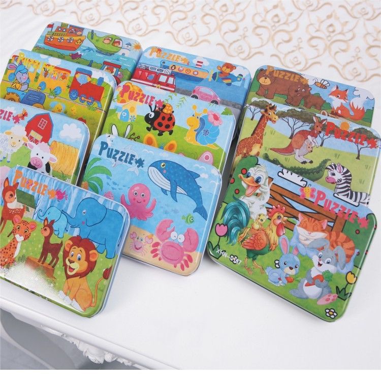 4 Puzzles in one Tin Box Puzzle Set 🧩🐰🦁🐳