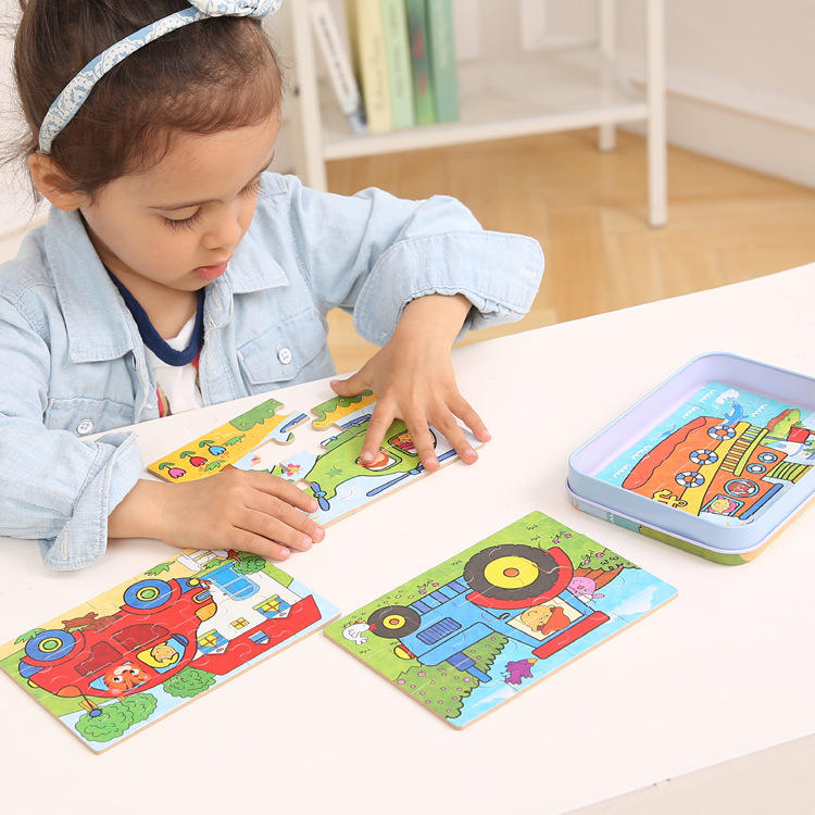 4 Puzzles in one Tin Box Puzzle Set 🧩🐰🦁🐳