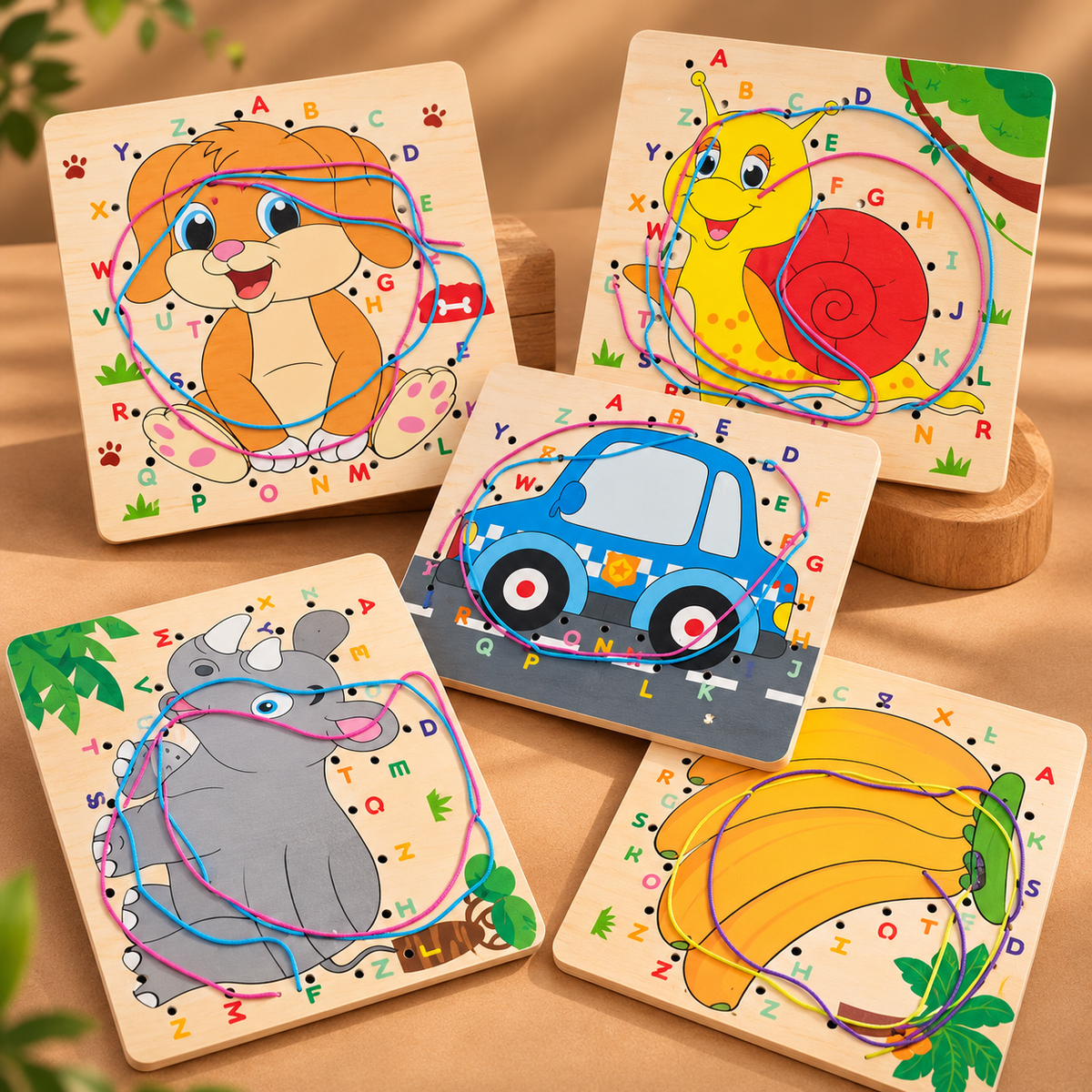 Wooden Lacing Board – Fun Learning & Threading Toy!(Random design)(1pc)