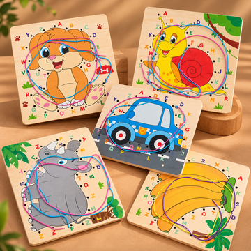 Wooden Lacing Board – Fun Learning & Threading Toy!(Random design)(1pc)