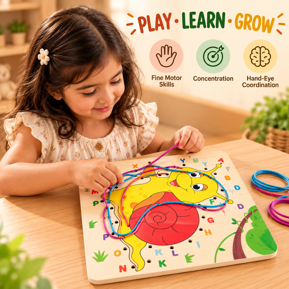 Wooden Lacing Board – Fun Learning & Threading Toy!(Random design)(1pc)