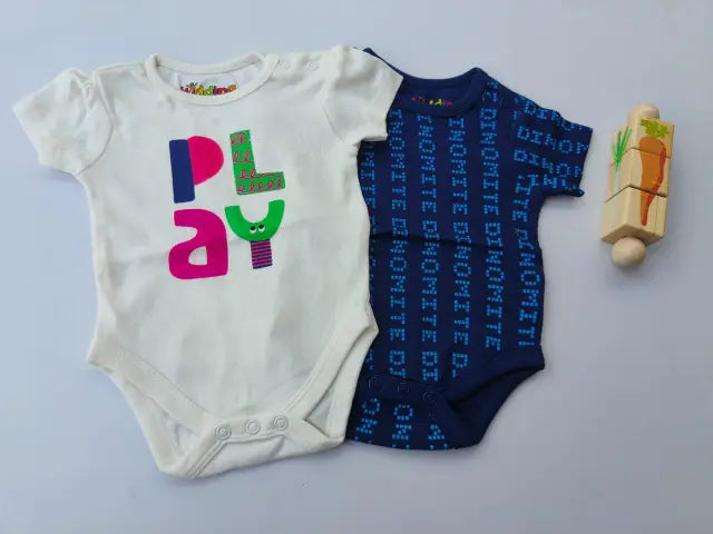 Blue and white alphabets rompers- (Pack of 2)