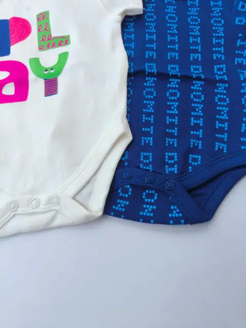 Blue and white alphabets rompers- (Pack of 2)