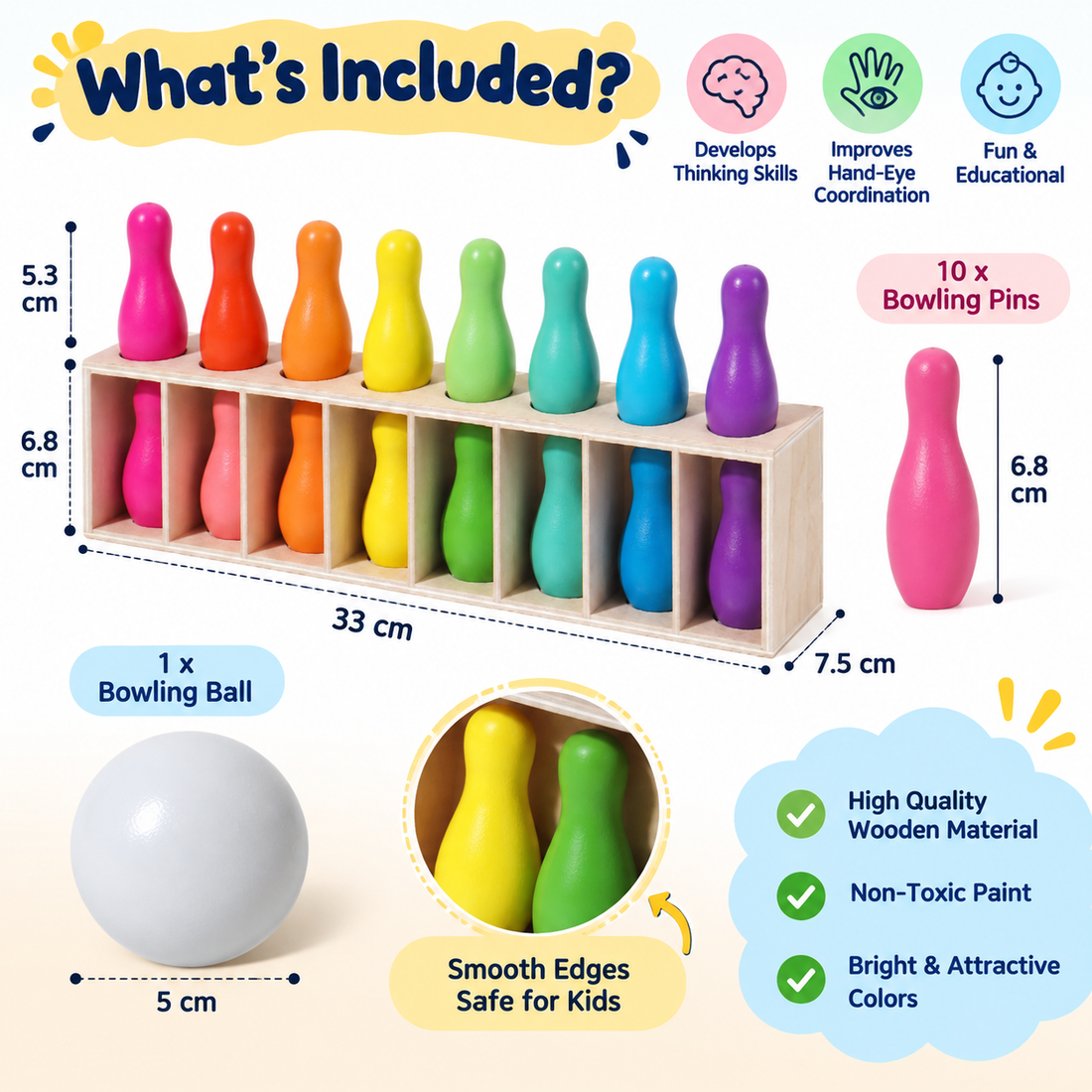Rainbow Wooden Color Code and Bowling Game