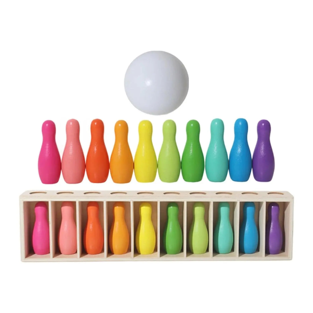 Rainbow Wooden Color Code and Bowling Game