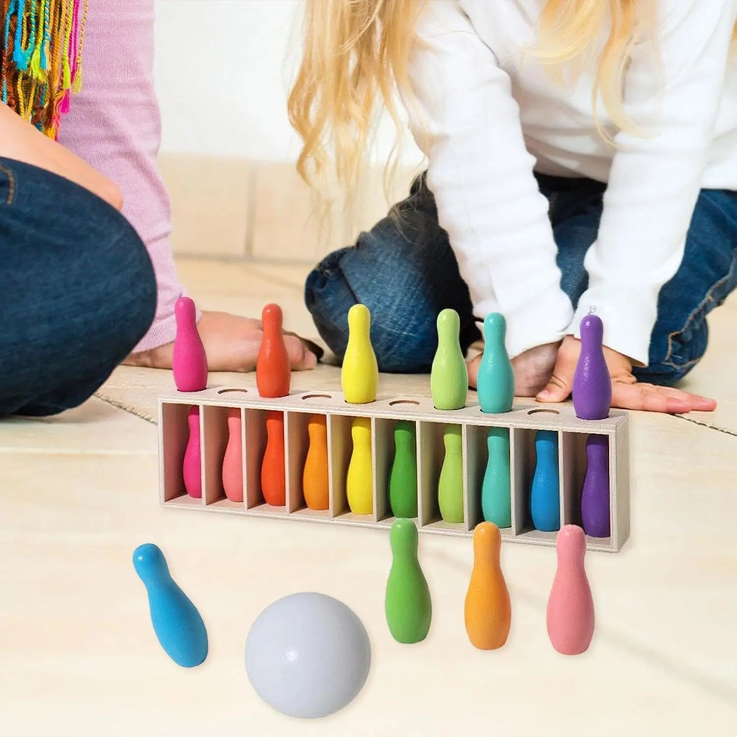 Rainbow Wooden Color Code and Bowling Game
