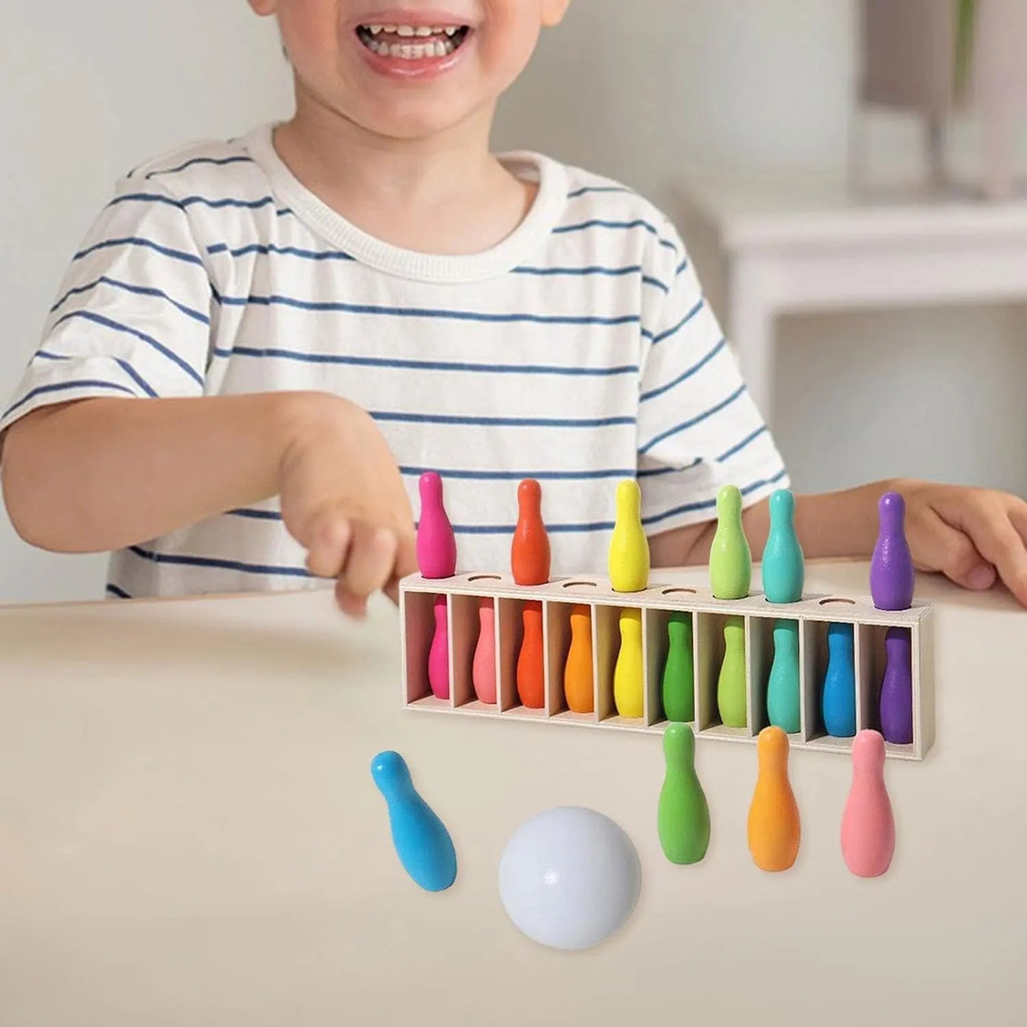 Rainbow Wooden Color Code and Bowling Game