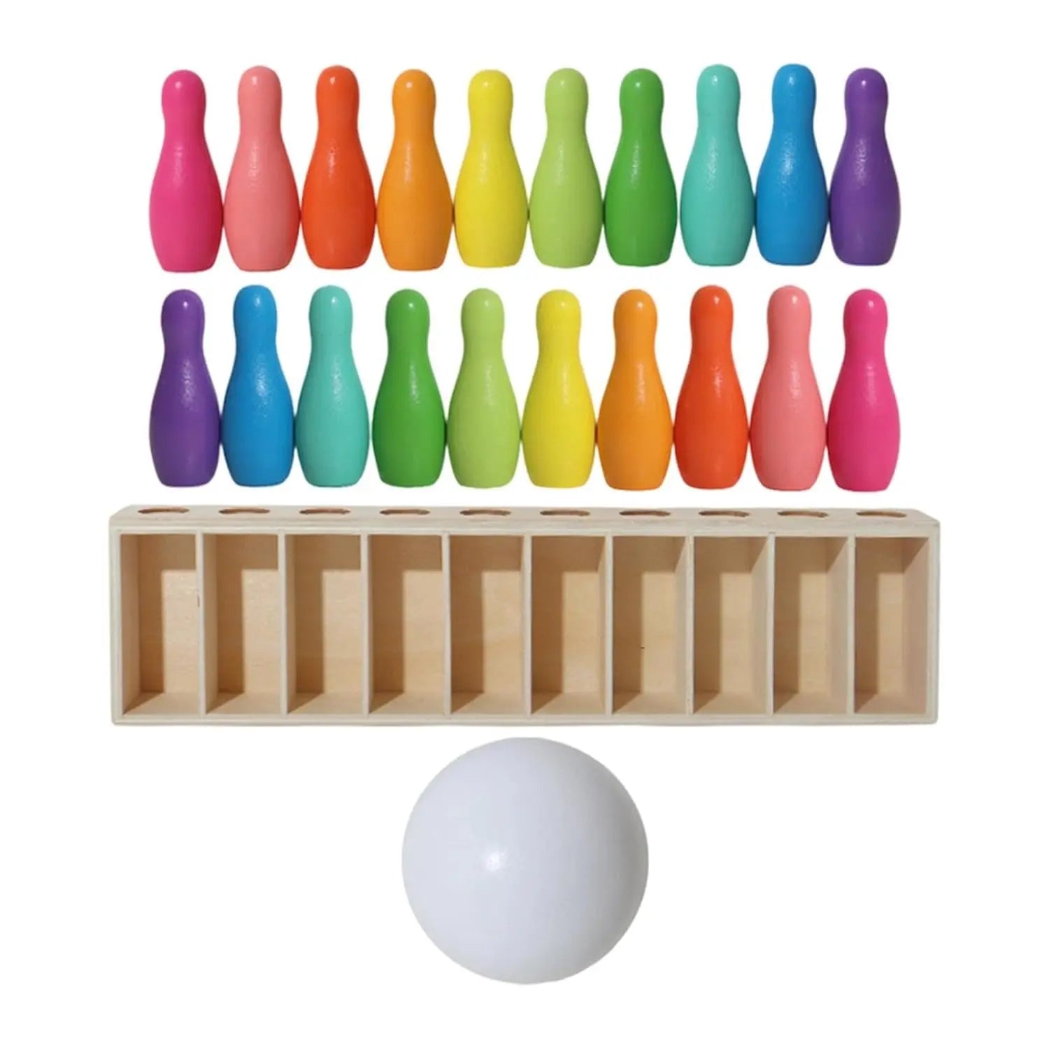 Rainbow Wooden Color Code and Bowling Game