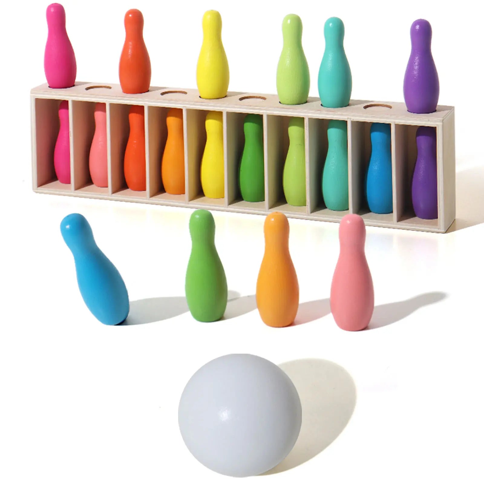 Rainbow Wooden Color Code and Bowling Game