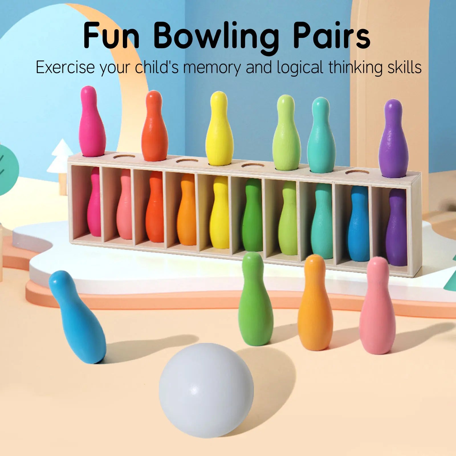 Rainbow Wooden Color Code and Bowling Game