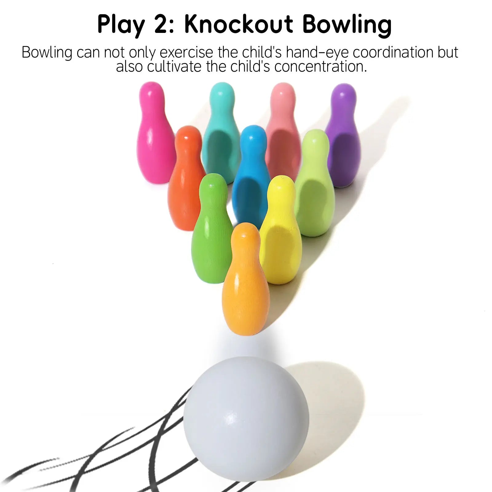 Rainbow Wooden Color Code and Bowling Game