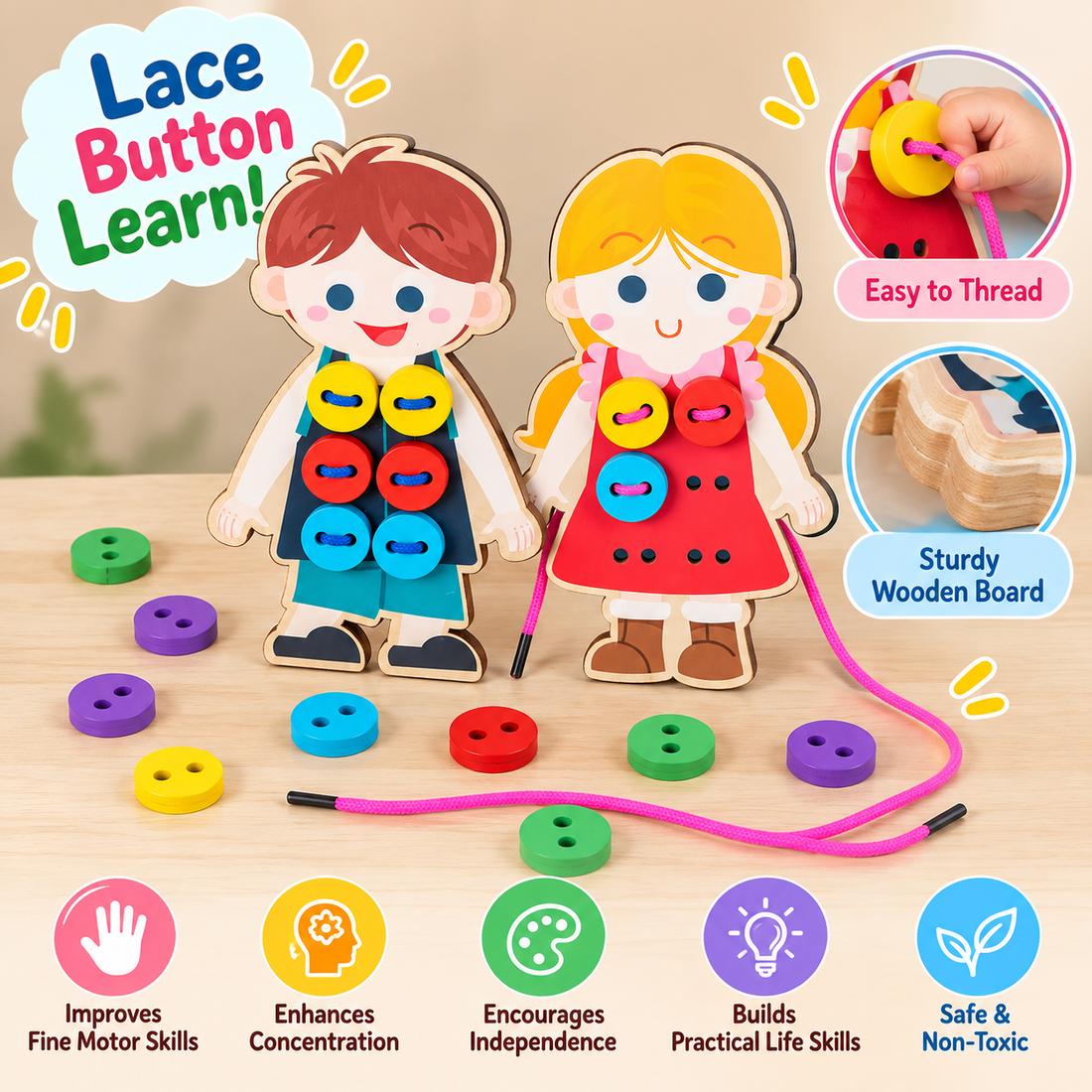 Lacing button activity toy(1pc-either boy or girl)