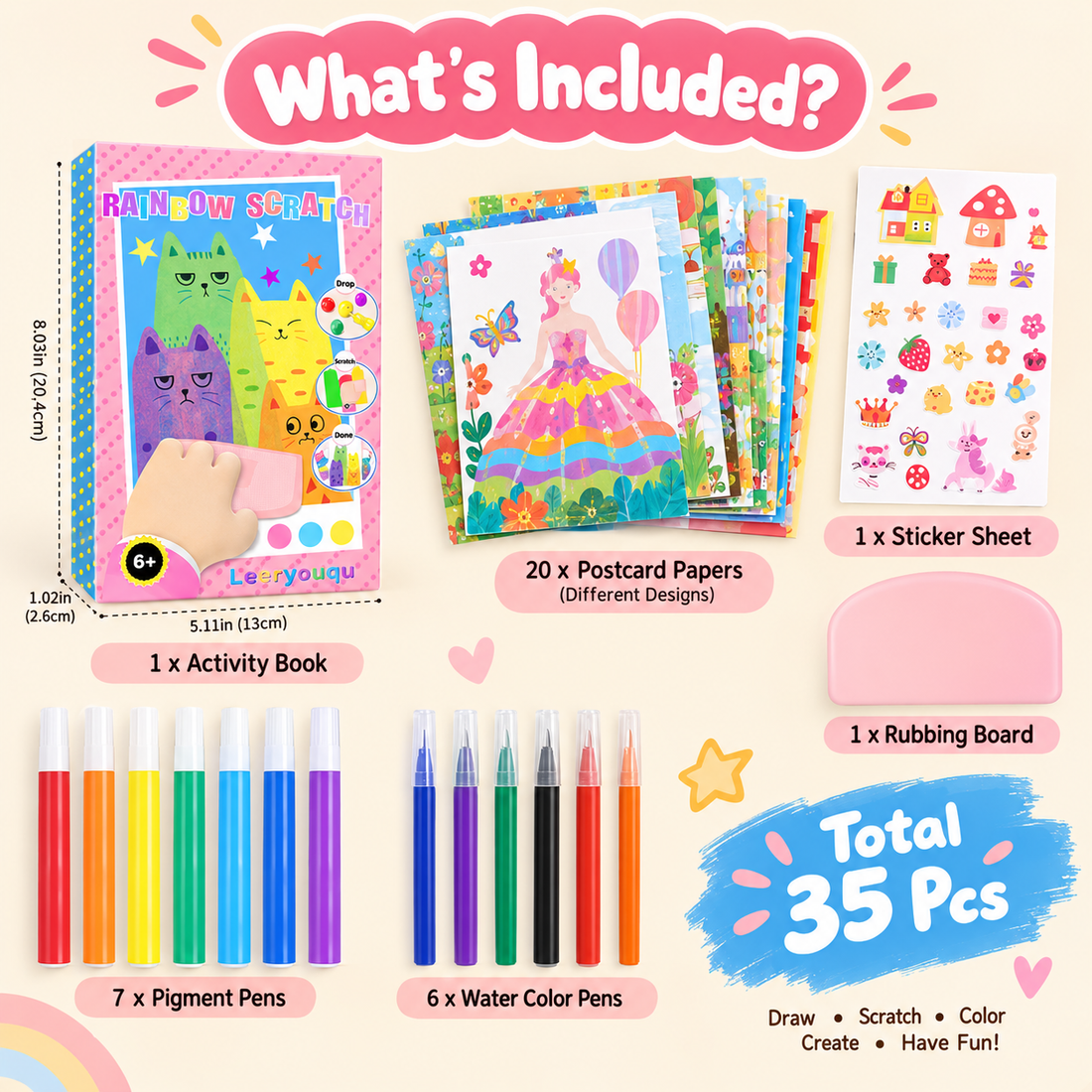 Rainbow Scratch Art Creativity Kit – 35 Pieces🎨