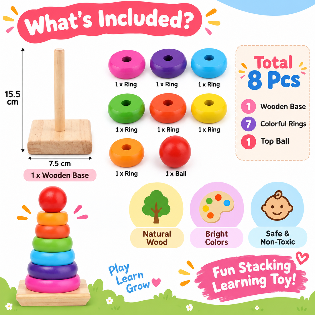 Rainbow tower- mini- stack and learn!