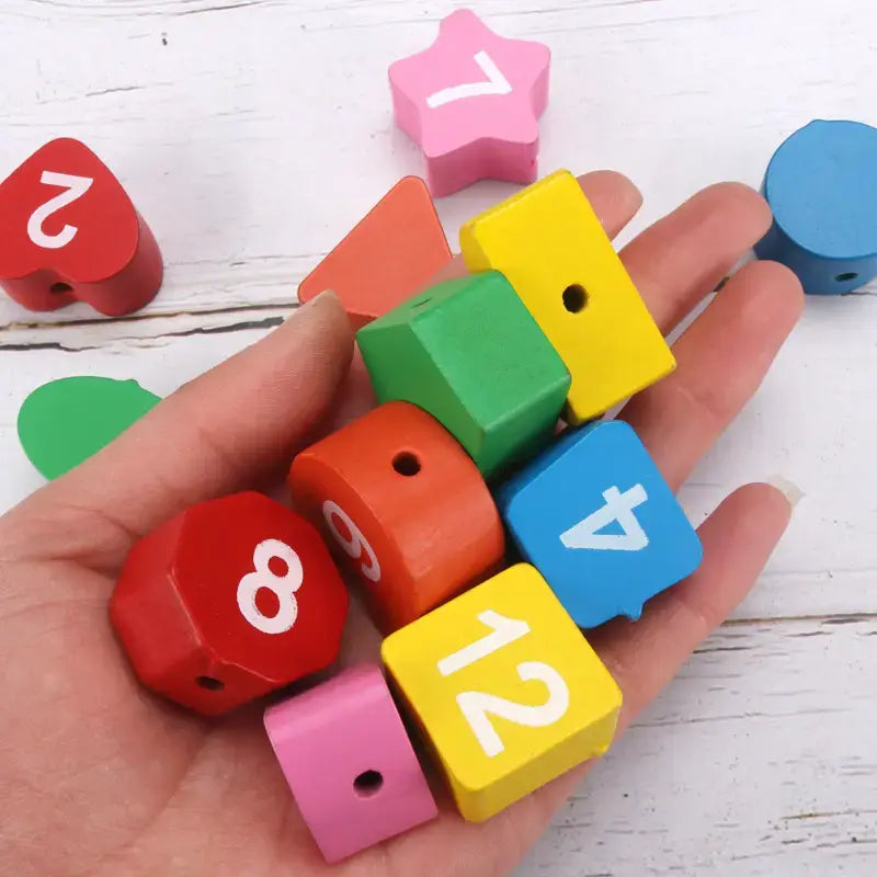 Wooden clock with multiple activity- learn shapes, numbers, colors, timing and lacing