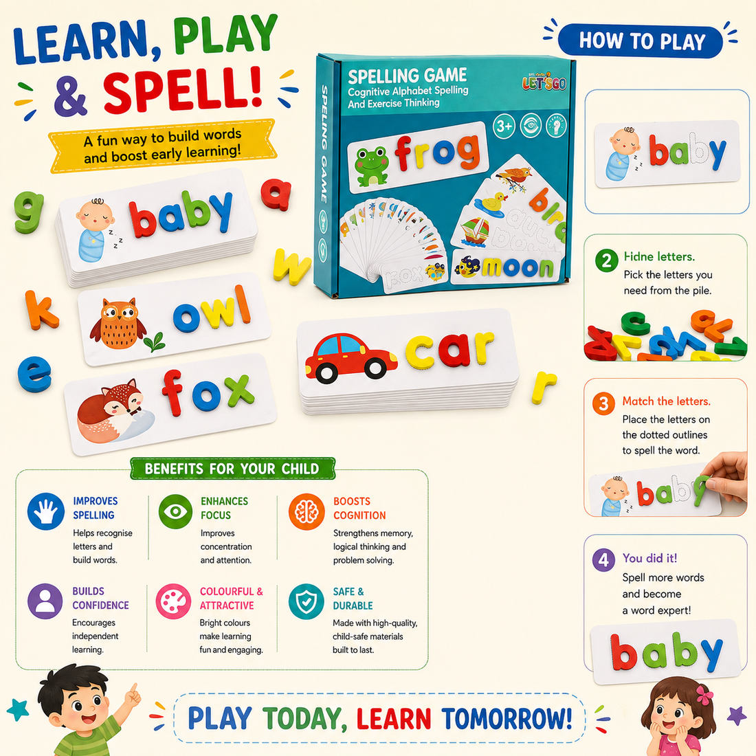 Cognitive Wooden Spelling Game for Kids ✍️🔠