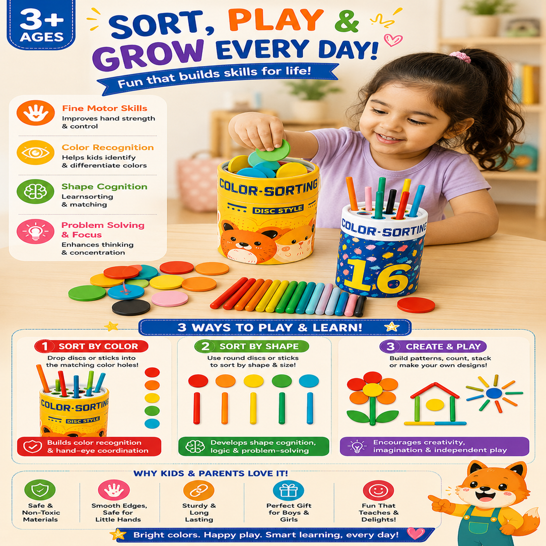 3 in 1 color sorting bucket small (Random design)