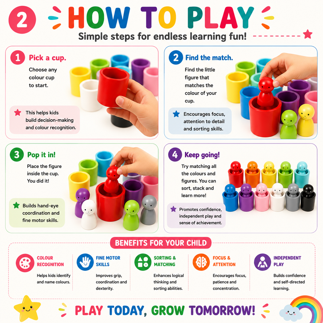 Color sorting cup game