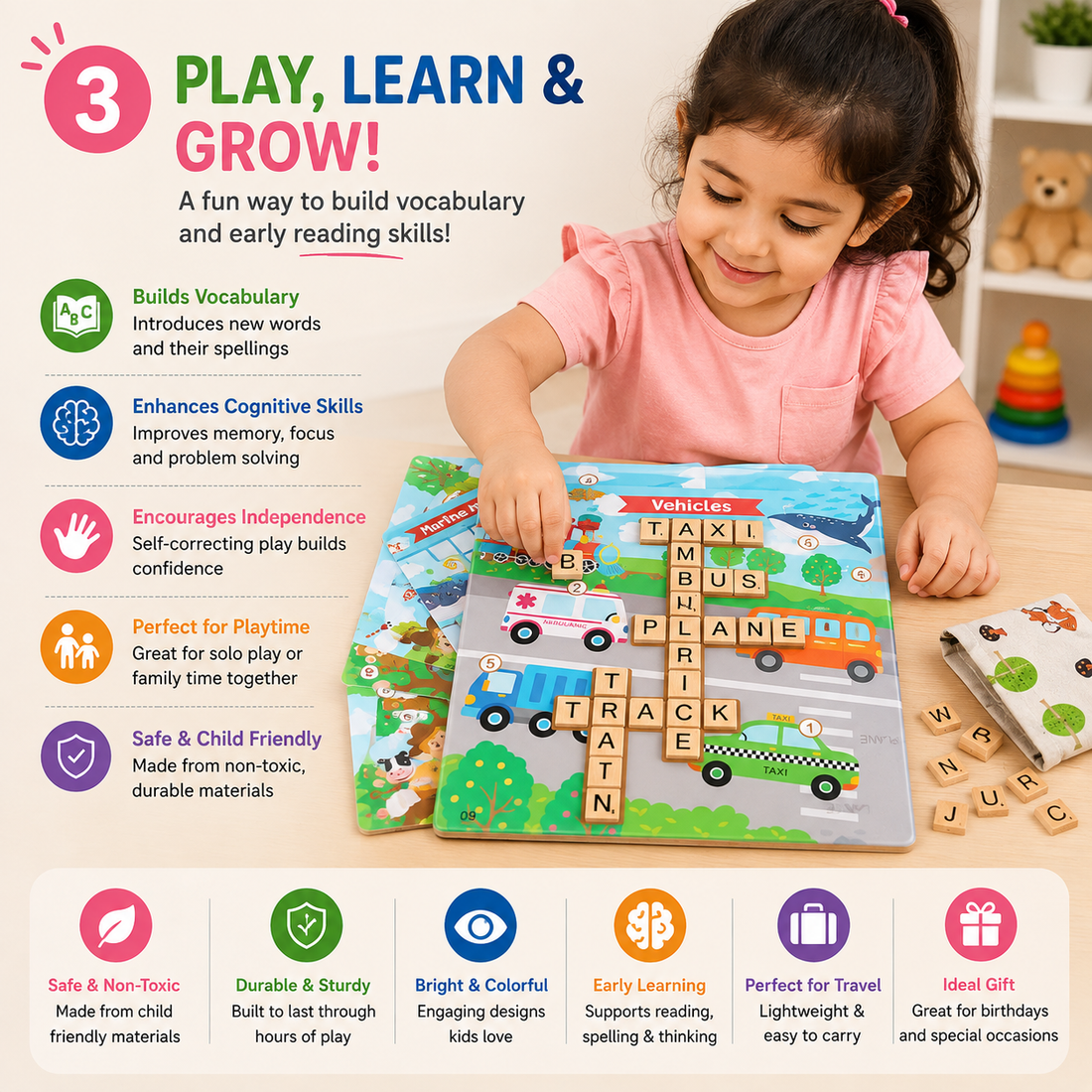 Children's Early Educational English Words Solitaire Crossword Game