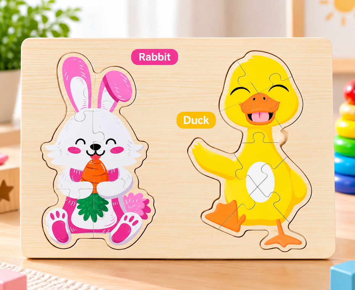 Wooden Animal Jigsaw Puzzle Board – Early Learning Puzzle Collection🧩