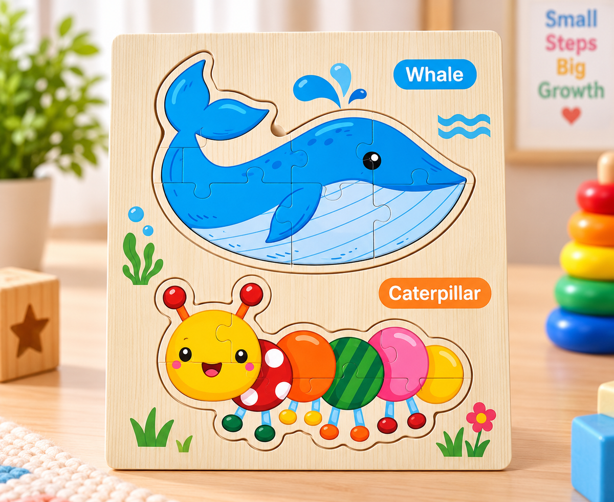 Wooden Animal Jigsaw Puzzle Board – Early Learning Puzzle Collection🧩