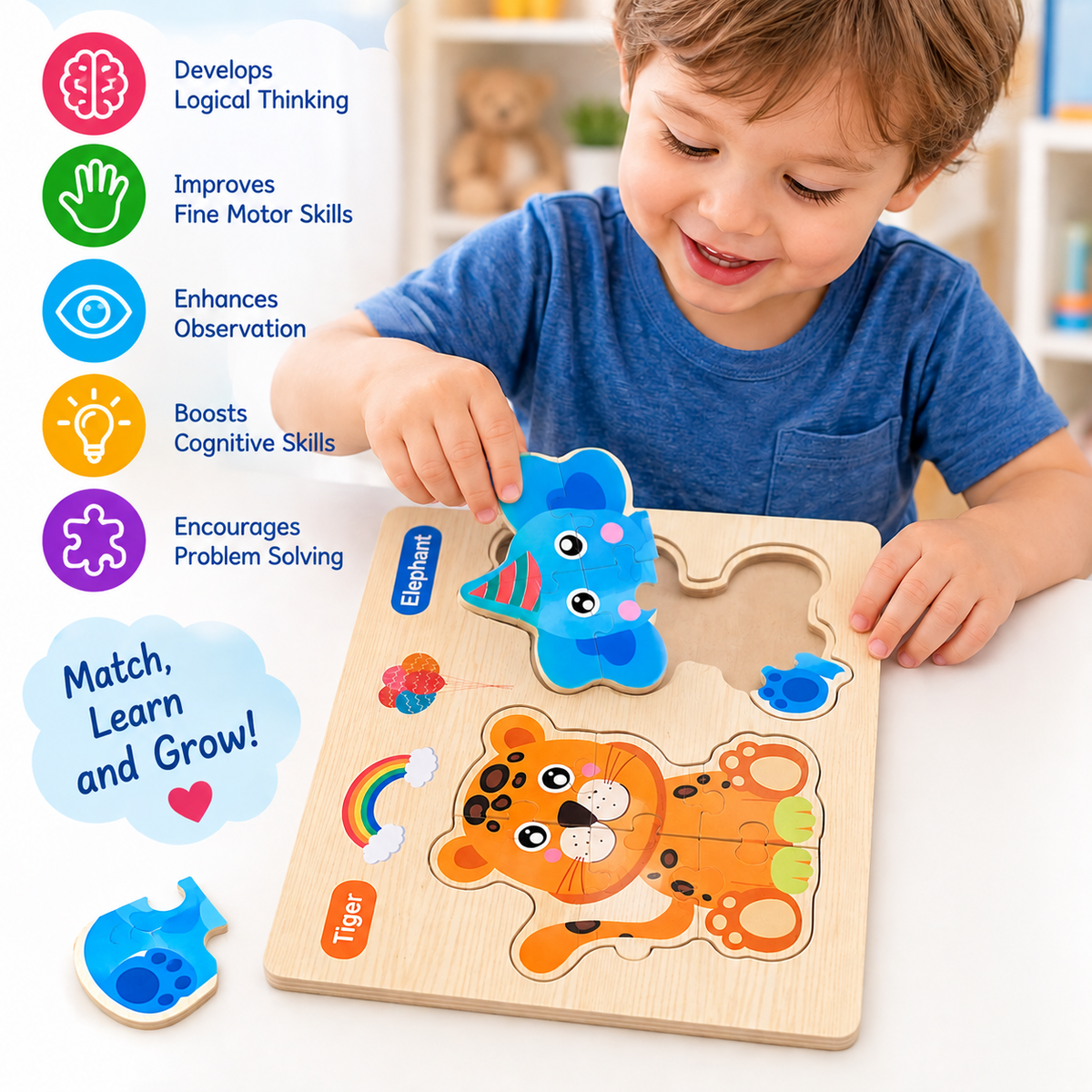 Wooden Animal Jigsaw Puzzle Board – Early Learning Puzzle Collection🧩