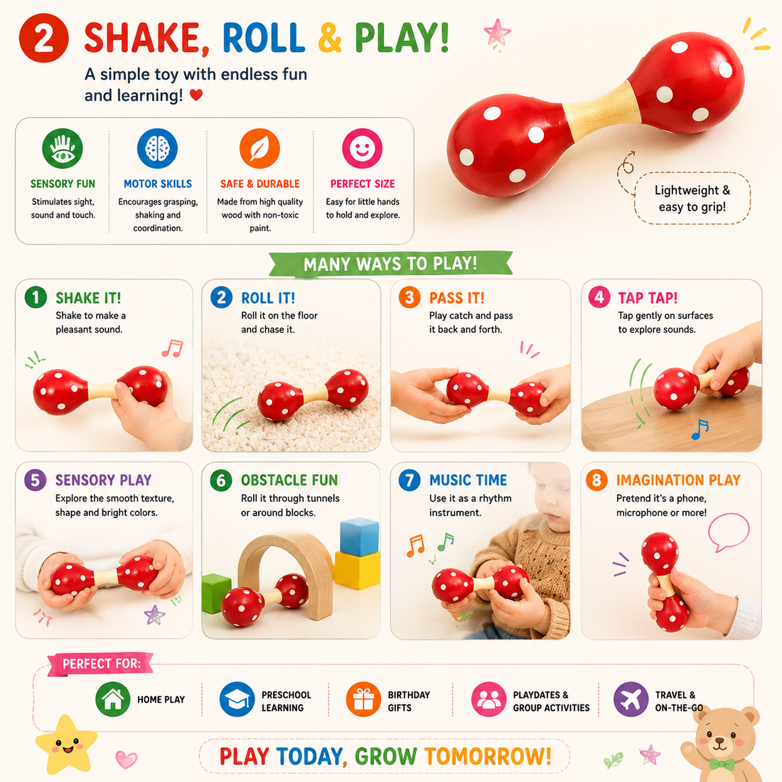 Double sided bell rattle🎵 (Random design)(1pc)