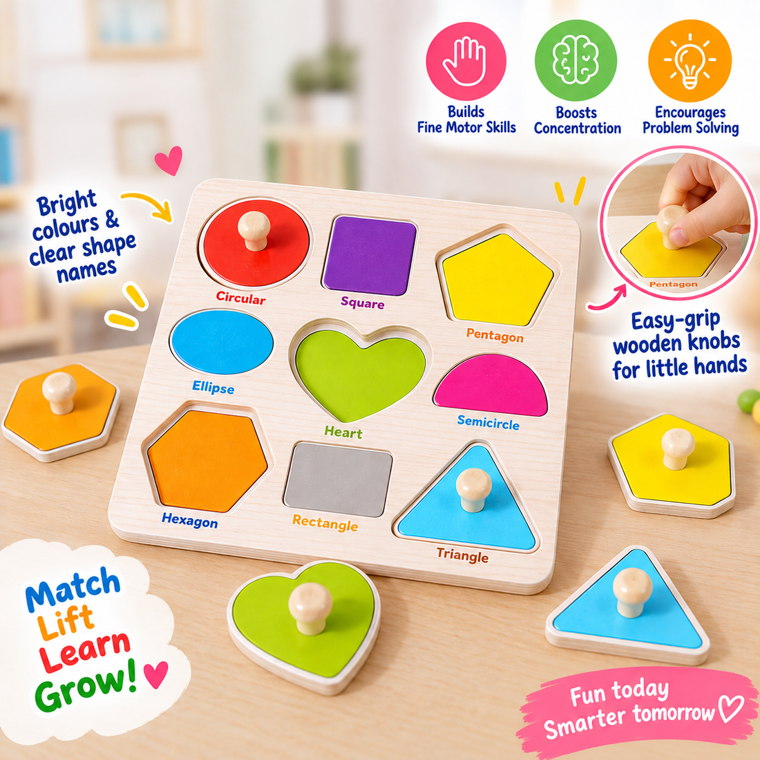 Educational Wooden Peg Puzzle Set – Learn Through Touch & Play!