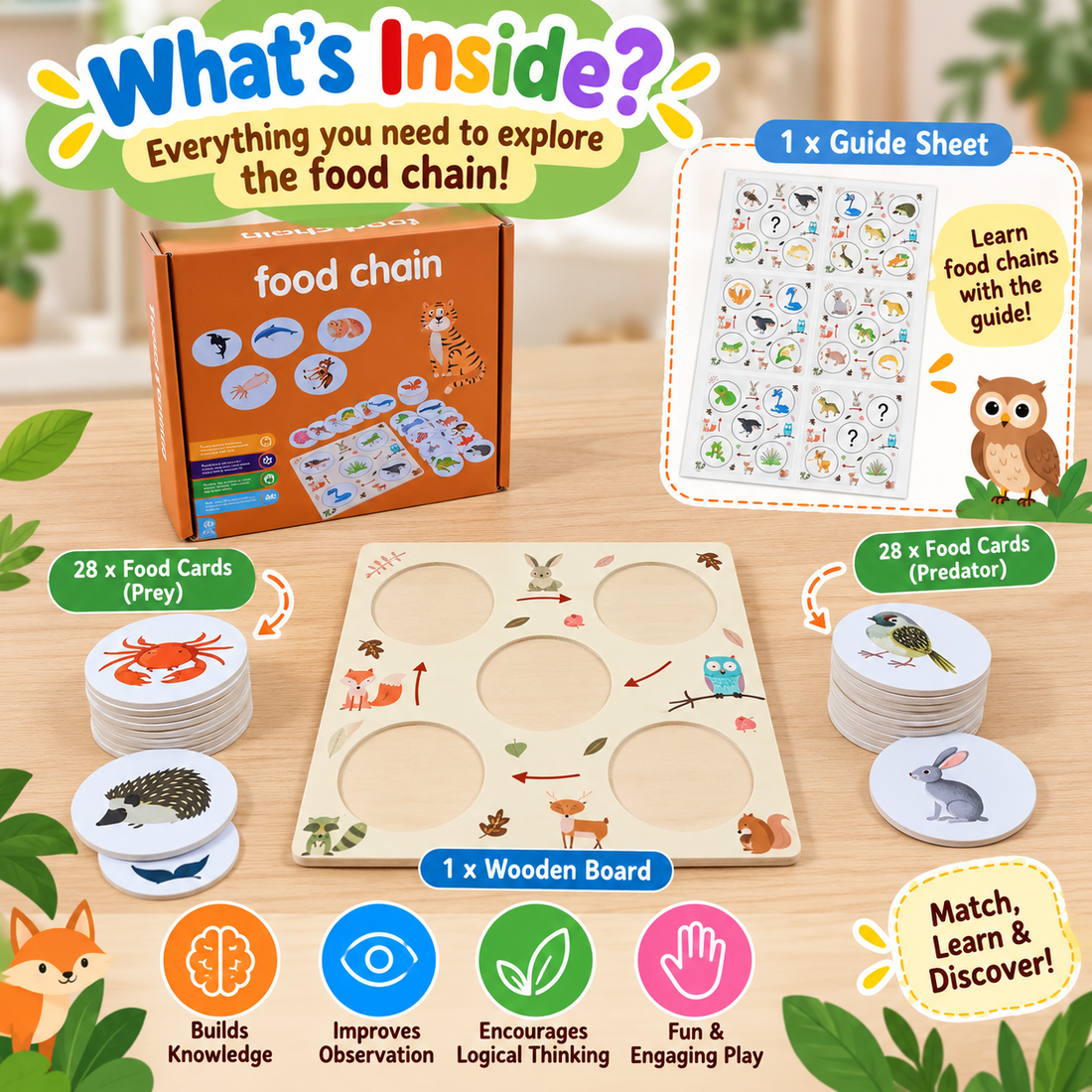 Montessori Children Learning Game Creative Animal Ecological Food Chain Cognition Board Jigsaw Puzzle Wooden Toys