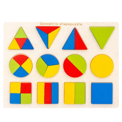 Geometric Shapes & Fractions Puzzle Board – Early Math Learning Toy