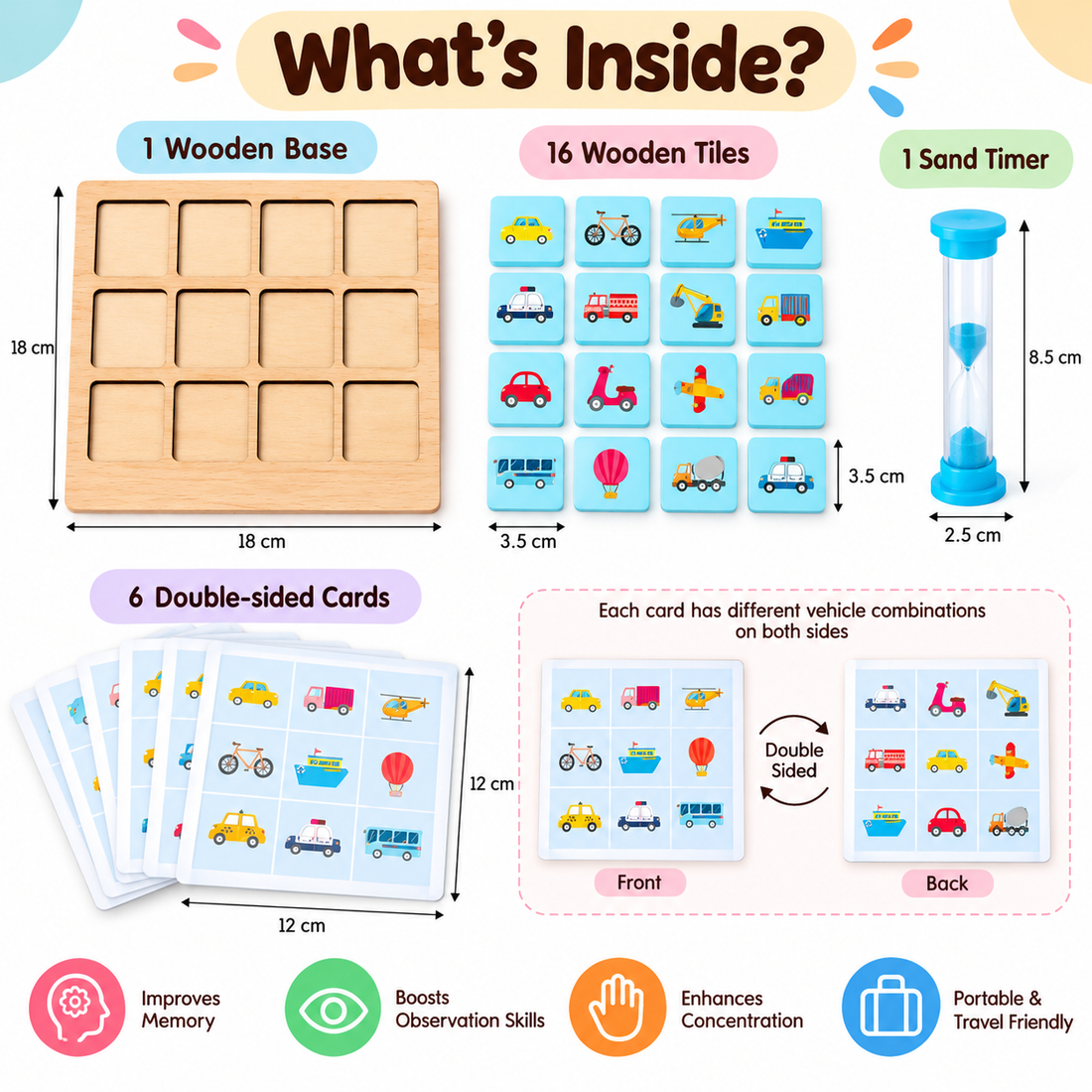 Montessori Wooden Puzzle Board Game-Instant  Memory Matching Card & Block Game