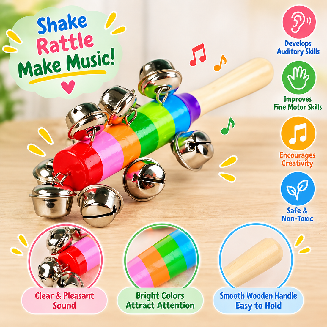 Jingle bells stick rattle- Random design