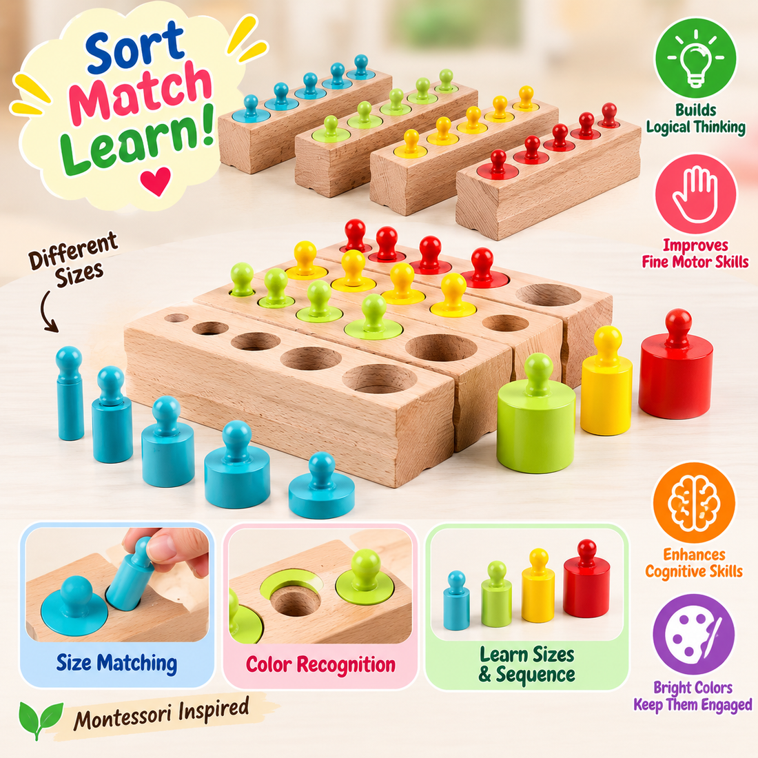 Knob cylinder shape sorting game