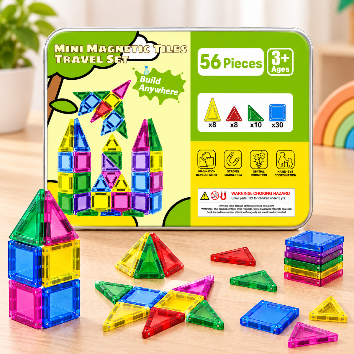 Mini Magnetic Building Tiles – 56 Piece Creative Construction Set🧲
