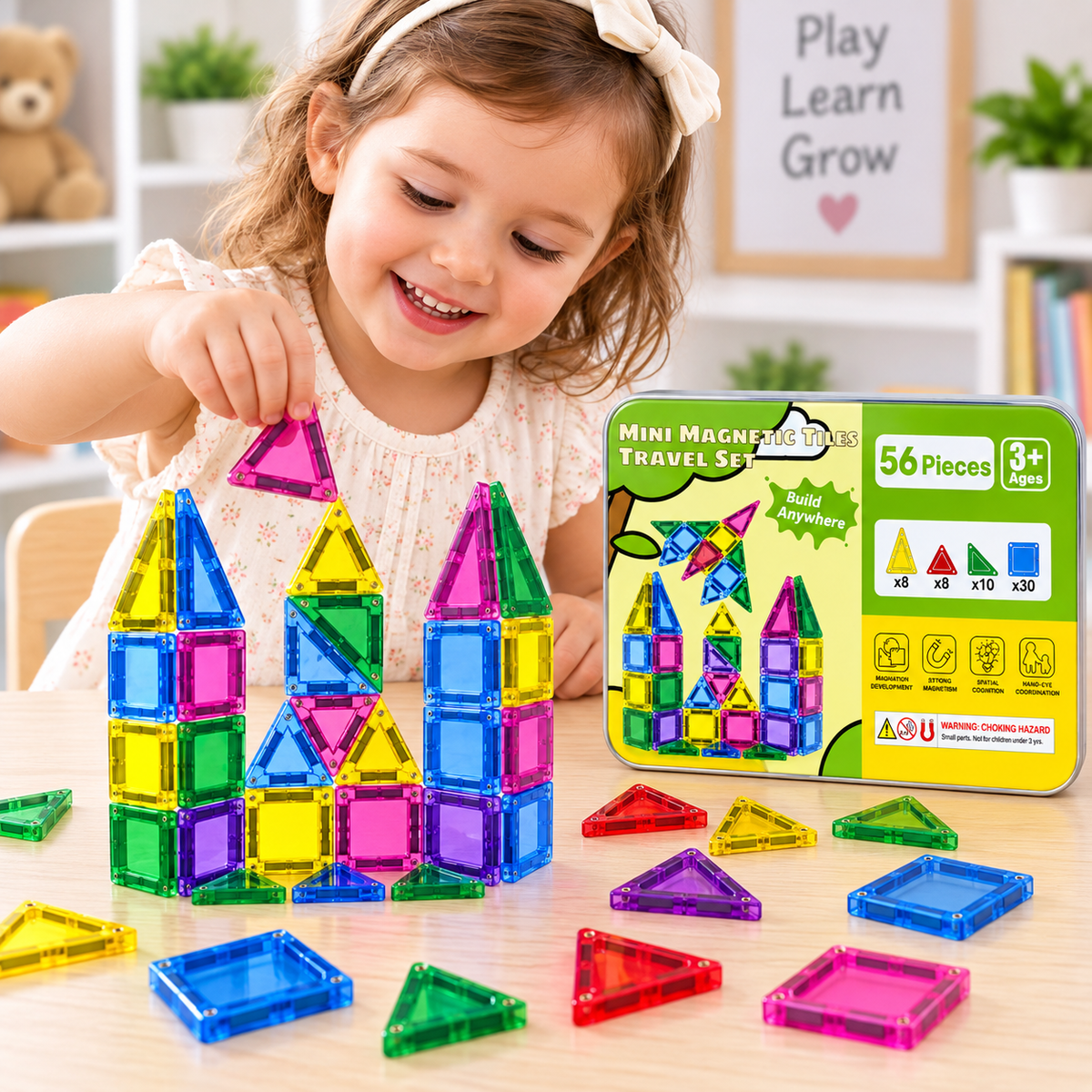 Mini Magnetic Building Tiles – 56 Piece Creative Construction Set🧲