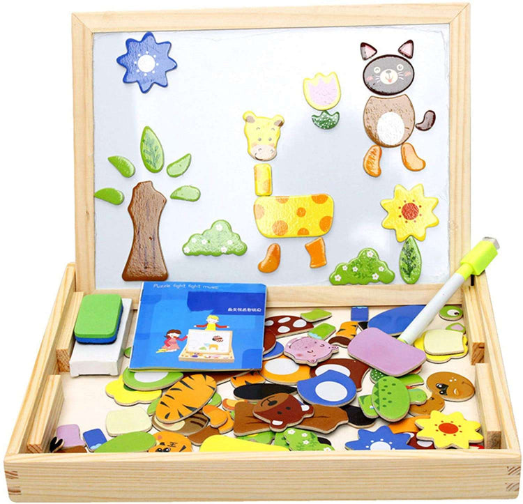 Wooden Animal Puzzle Box – 2 in 1 Magnetic Drawing & Puzzle Set🐾