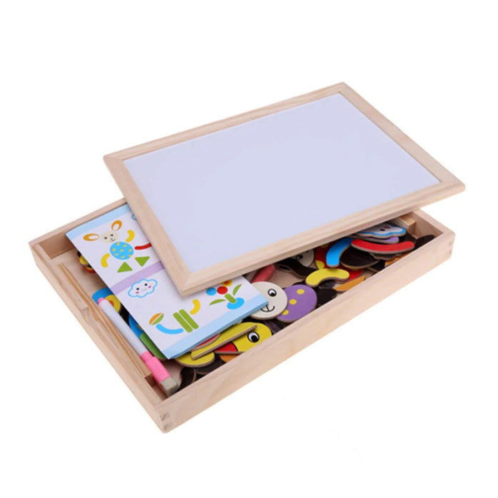 Wooden Animal Puzzle Box – 2 in 1 Magnetic Drawing & Puzzle Set🐾