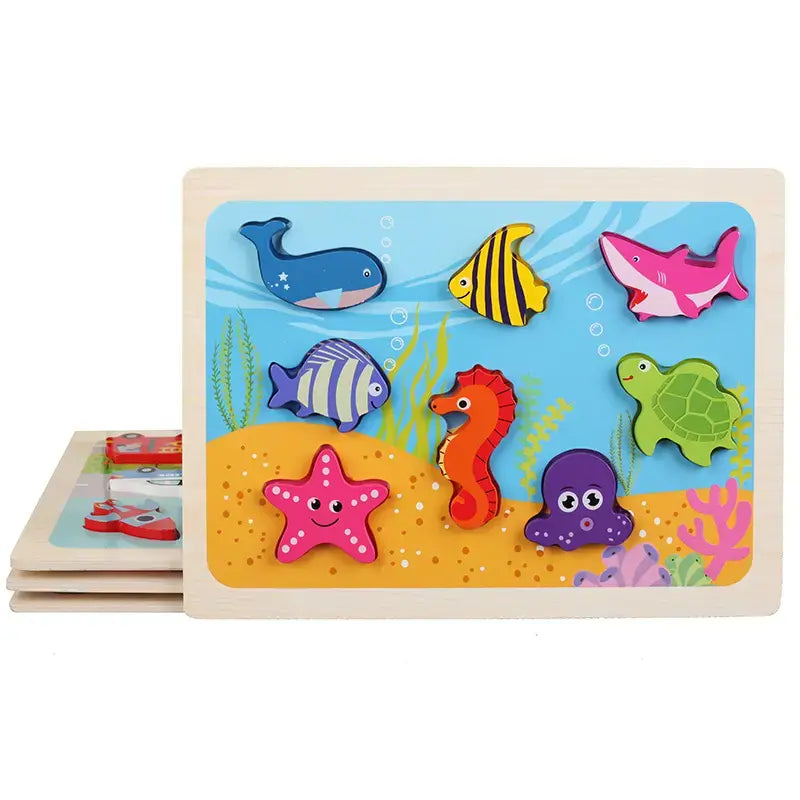 Marine-Animal-Transport wooden chunky board puzzle for toddlers